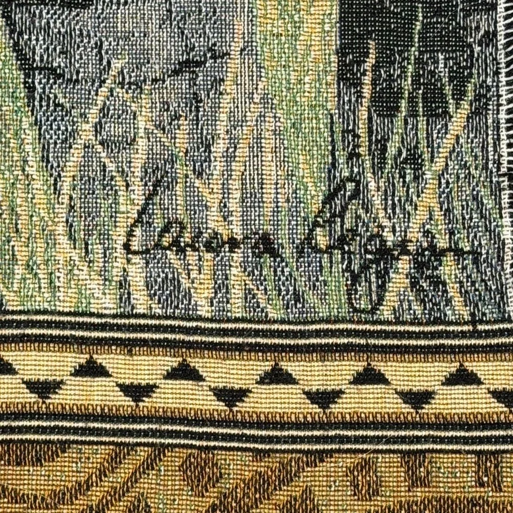 Vintage Laura Reagan Woven Tapestry African Elephant Mother Baby Safari Throw